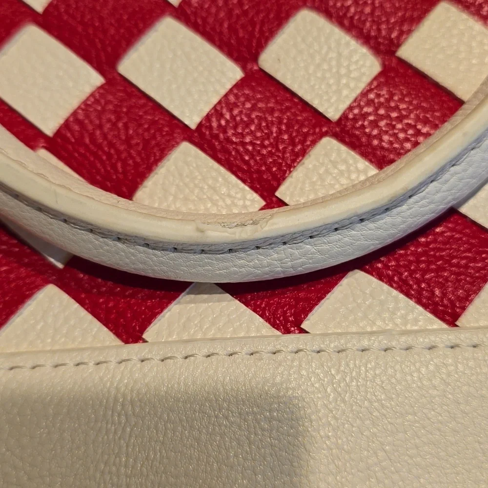 Betsey Johnson White Satchel with Pink Woven Panel & Bow